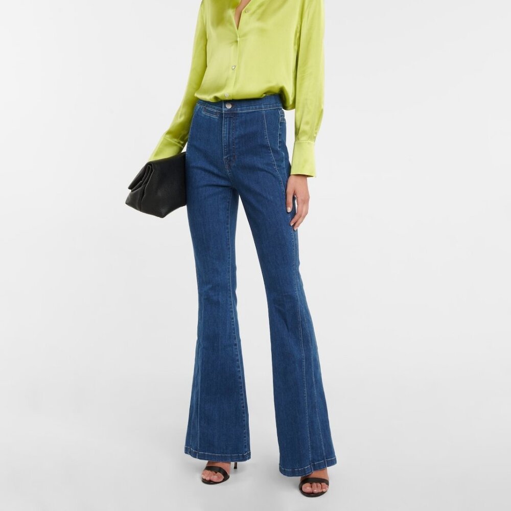 Veronica Beard Sheridan Exaggerated High Rise Flare Jean Washed Oxford Size 31
